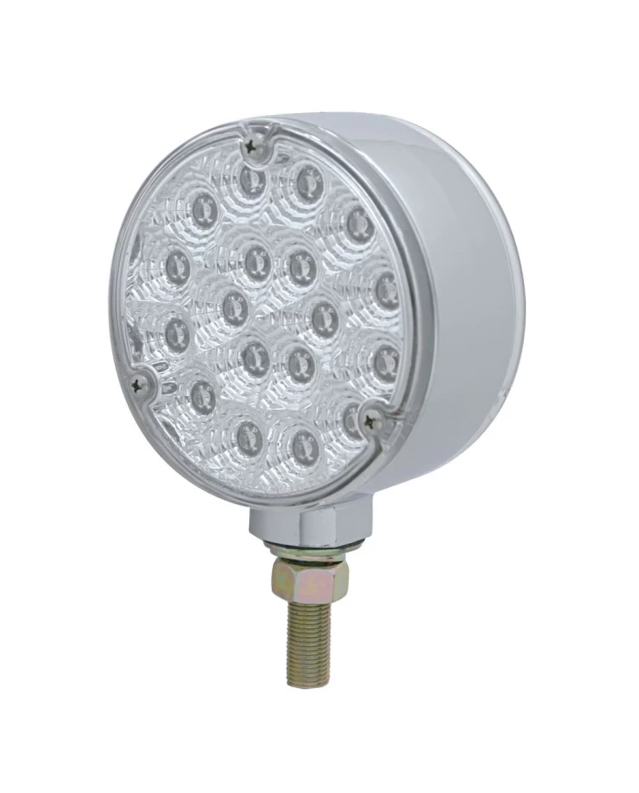 (CARD) 18 AMBER/RED LED CHROME HOUSING REFLECTOR DOUBLE FACE TURN SIGNAL LIGHT - CLEAR LENS (CARD) 18 AMBER/RED LED CHROME HOUSING REFLECTOR DOUBLE FACE TURN SIGNAL LIGHT - CLEAR LENS