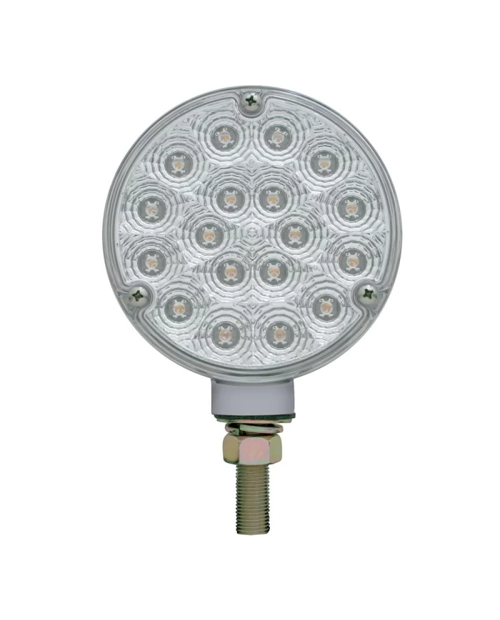 (CARD) 18 AMBER/RED LED CHROME HOUSING REFLECTOR DOUBLE FACE TURN SIGNAL LIGHT - CLEAR LENS (CARD) 18 AMBER/RED LED CHROME HOUSING REFLECTOR DOUBLE FACE TURN SIGNAL LIGHT - CLEAR LENS