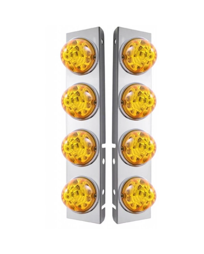 (BULK) S.S. PETERBILT A/C LIGHT BRACKET W/ FOUR 17 AMBER LED WATERMELON REFLECTOR LIGHT - AMBER LENS