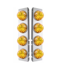 (BULK) S.S. PETERBILT A/C LIGHT BRACKET W/ FOUR 17 AMBER LED WATERMELON REFLECTOR LIGHT - AMBER LENS
