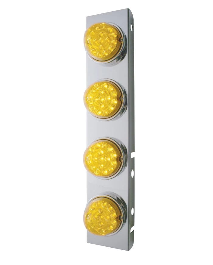 (BULK) STAINLESS STEEL PETERBILT A/C LIGHT BRACKET W/ FOUR 17 AMBER LED CLEAR REFLECTOR LIGHT - AMBER LENS