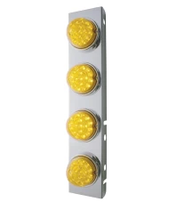 (BULK) STAINLESS STEEL PETERBILT A/C LIGHT BRACKET W/ FOUR 17 AMBER LED CLEAR REFLECTOR LIGHT - AMBER LENS