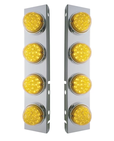 (BULK) STAINLESS STEEL PETERBILT A/C LIGHT BRACKET W/ FOUR 17 AMBER LED CLEAR REFLECTOR LIGHT - AMBER LENS (BULK) STAINLESS STEEL PETERBILT A/C LIGHT BRACKET W/ FOUR 17 AMBER LED CLEAR REFLECTOR LIGHT - AMBER LENS