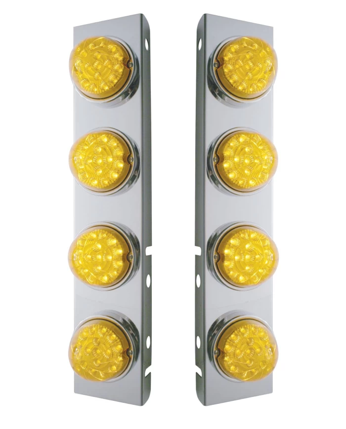 (BULK) STAINLESS STEEL PETERBILT A/C LIGHT BRACKET W/ FOUR 17 AMBER LED CLEAR REFLECTOR LIGHT - AMBER LENS