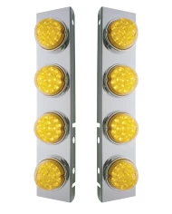 (BULK) STAINLESS STEEL PETERBILT A/C LIGHT BRACKET W/ FOUR 17 AMBER LED CLEAR REFLECTOR LIGHT - AMBER LENS