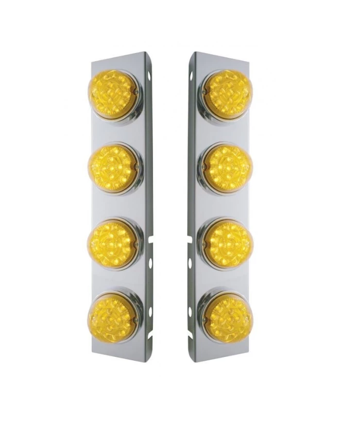 (BULK) STAINLESS STEEL PB A/C LT BRACKET W/ FOUR 17 AMBER LED DUAL FUNCTION CLEAR REFLECTOR LT - AMBER LENS