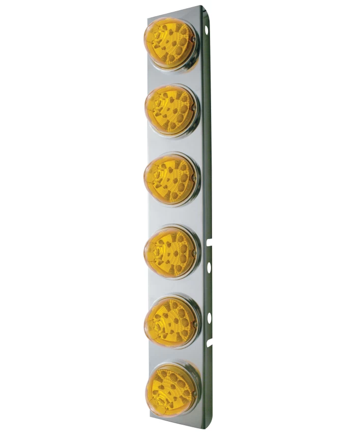 (BULK) S.S. PETERBILT A/C LIGHT BRACKET W/ SIX 17 AMBER LED WATERMELON REFLECTOR LIGHT - AMBER LENS