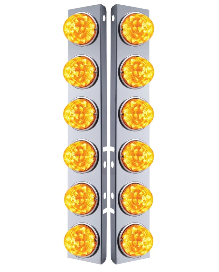 (BULK) S.S. PETERBILT A/C LIGHT BRACKET W/ SIX 17 AMBER LED WATERMELON REFLECTOR LIGHT - AMBER LENS