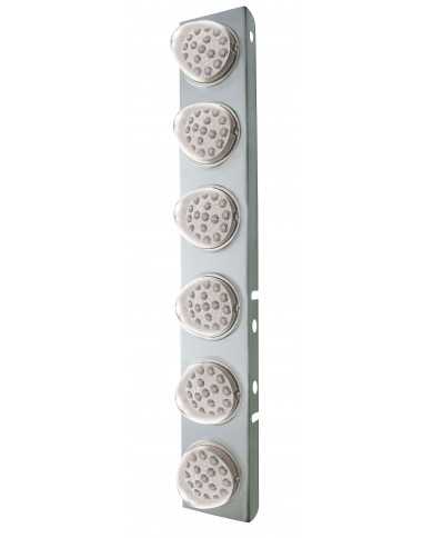 (BULK) STAINLESS STEEL PETERBILT A/C LIGHT BRACKET W/ SIX 17 AMBER LED CLEAR REFLECTOR LIGHT - CLEAR LENS (BULK) STAINLESS STEEL PETERBILT A/C LIGHT BRACKET W/ SIX 17 AMBER LED CLEAR REFLECTOR LIGHT - CLEAR LENS