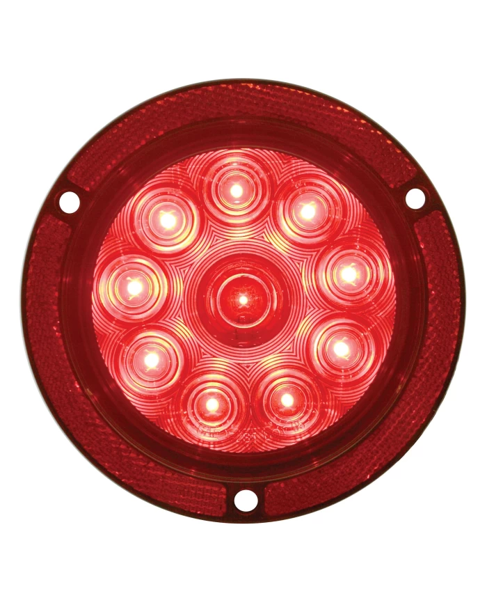 (CARD) 10 RED LED 4" STOP, TURN & TAIL LIGHT W/ REFLEX FLANGE - RED LENS
