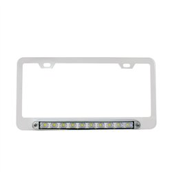 UP36541-Chrome License Plate Frame With 10 LED 9" Light Bar - White LED/Clear Lens