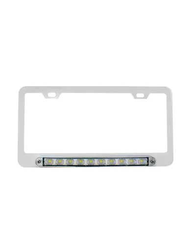 UP36541-Chrome License Plate Frame With 10 LED 9" Light Bar - White LED/Clear Lens