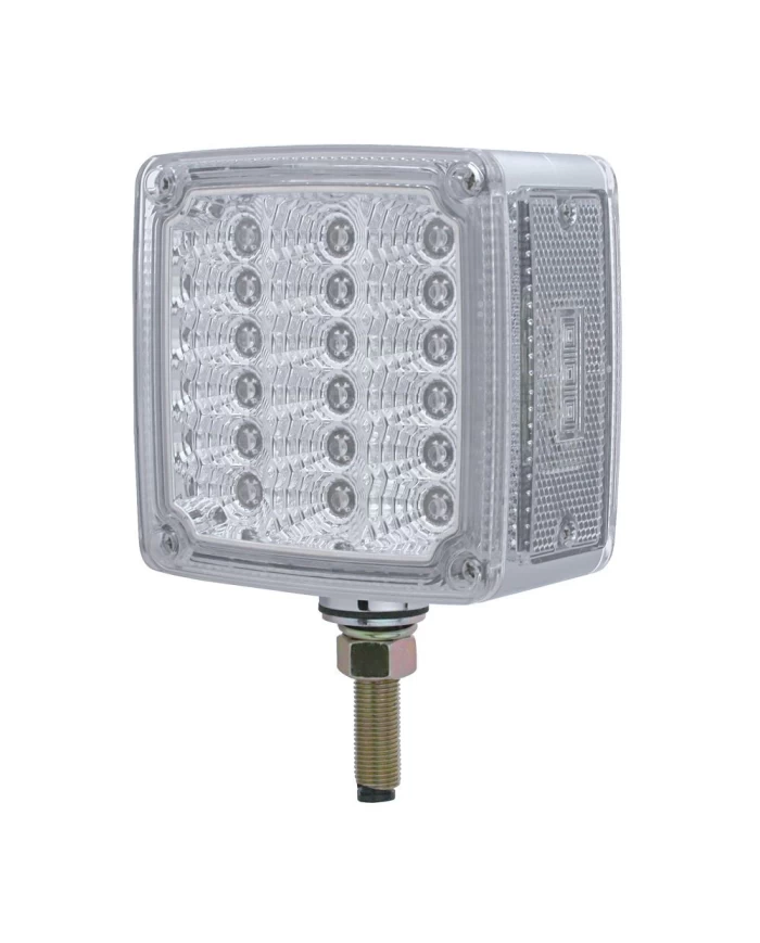 (CARD) 18 AMBER/RED LED SQUARE DOUBLE FACE SINGLE STUD REFLECTOR LIGHT - DRIVER SIDE, CLEAR LENS