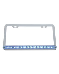 (CARD) CHROME LICENSE FRAME W/ 14 BLUE LED 12" LIGHT BAR - CLEAR LENS (CARD) CHROME LICENSE FRAME W/ 14 BLUE LED 12" LIGHT BAR - CLEAR LENS