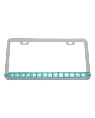 (CARD) CHROME LICENSE FRAME W/ 14 GREEN LED 12" LIGHT BAR - CLEAR LENS (CARD) CHROME LICENSE FRAME W/ 14 GREEN LED 12" LIGHT BAR - CLEAR LENS