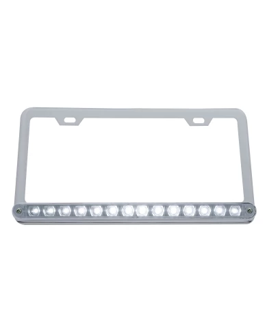 (CARD) CHROME LICENSE FRAME W/ 14 WHITE LED 12" LIGHT BAR - CLEAR LENS