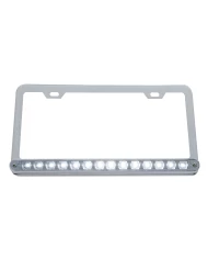 (CARD) CHROME LICENSE FRAME W/ 14 WHITE LED 12" LIGHT BAR - CLEAR LENS (CARD) CHROME LICENSE FRAME W/ 14 WHITE LED 12" LIGHT BAR - CLEAR LENS