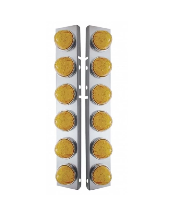 (2/BULK) S.S. PB A/C LIGHT BRACKET W/ SIX 17 AMBER LED 2 FUNCTION WATERMELON AUX./CAB LT - AMBER LENS