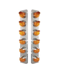 (2/BULK) S.S. PB 12 LED CUTOUT A/C BRACKET W/ 17 AMBER LED CLEAR W/ REFLE. 2 FUNC. CAB LT & S.S. VSR - AMBER LENS