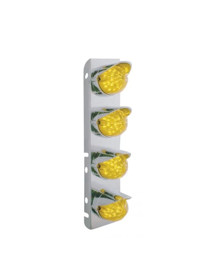 (2/BULK) S.S. PB 8 LED CUTOUT A/C BRACKET W/ 17 AMBER LED WTMN 2 FUNCTION CAB LT & S.S. VISOR - AMBER LENS
