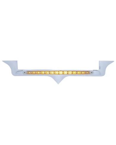(CARD) CHROME PLASTIC KENWORTH HOOD EMBLEM HOUSING W/ 14 AMBER LED 12" LIGHT BAR - CLEAR LENS (CARD) CHROME PLASTIC KENWORTH HOOD EMBLEM HOUSING W/ 14 AMBER LED 12" LIGHT BAR - CLEAR LENS