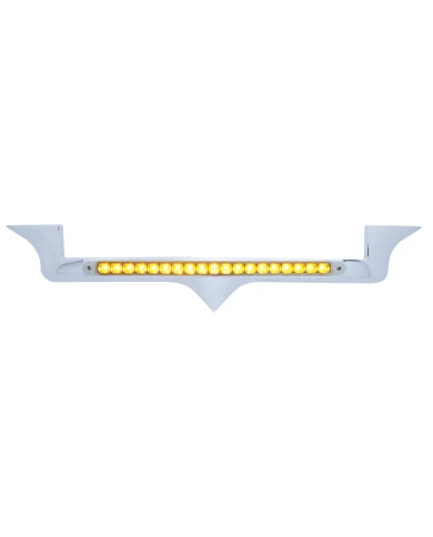 (CARD) CHROME PLASTIC KENWORTH HOOD EMBLEM HOUSING W/ 19 AMBER LED 12" LIGHT BAR W/ REFLECTOR - CLEAR LENS (CARD) CHROME PLASTIC KENWORTH HOOD EMBLEM HOUSING W/ 19 AMBER LED 12" LIGHT BAR W/ REFLECTOR - CLEAR LENS