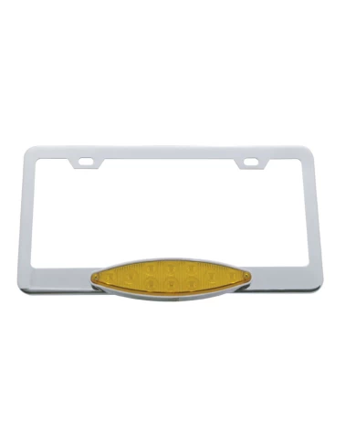 (CARD) CHROME LICENSE FRAME W/ 10 AMBER LED CAT'S EYE LIGHT - AMBER LENS (CARD) CHROME LICENSE FRAME W/ 10 AMBER LED CAT'S EYE LIGHT - AMBER LENS