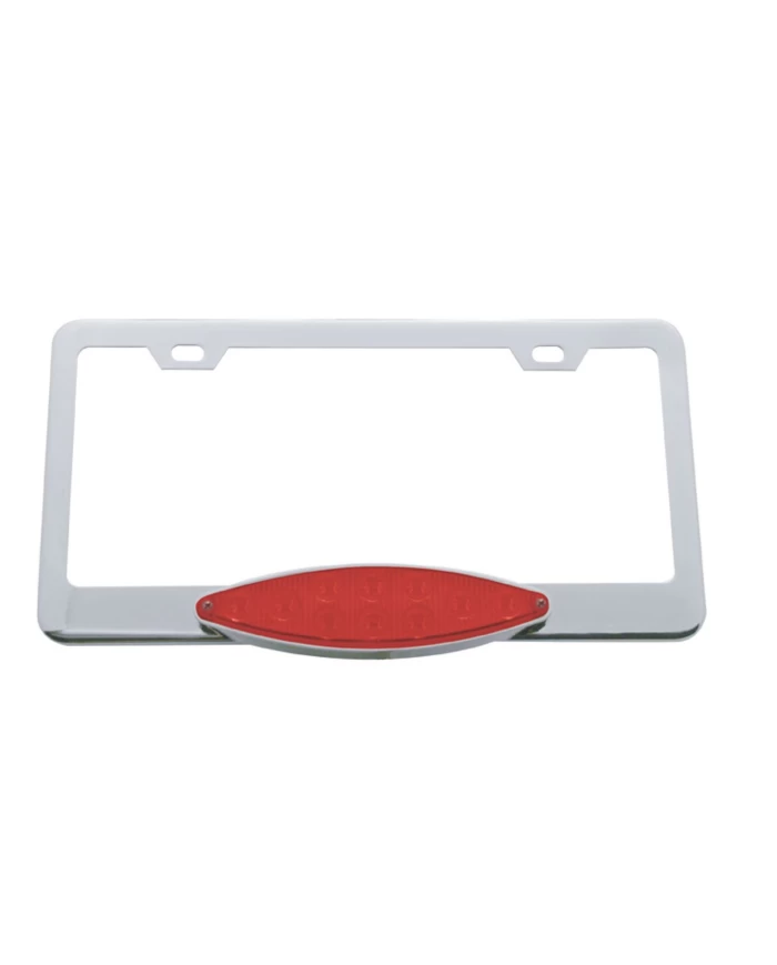 (CARD) CHROME LICENSE FRAME W/ 10 RED LED CAT'S EYE LIGHT - RED LENS