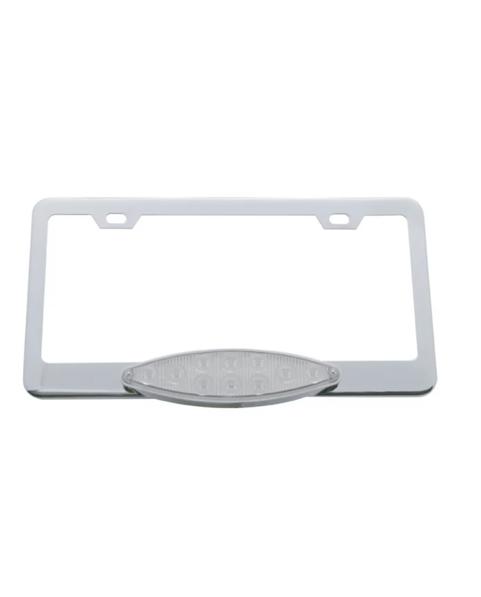 (CARD) CHROME LICENSE FRAME W/ 10 RED LED CAT'S EYE LIGHT - CLEAR LENS