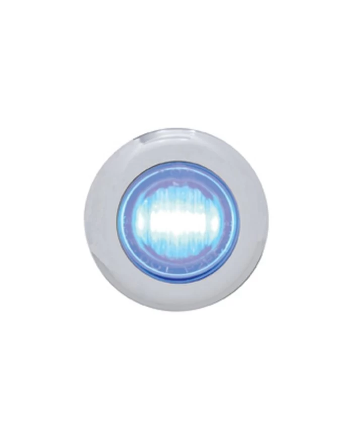 (CARD) STAINLESS STEEL 3 BLUE LED MINI CLEARANCE/MARKER LIGHT - CLEAR LENS