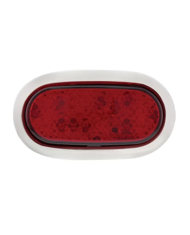 (CARD) 40 RED LED VINTAGE OVAL S/T/T LIGHT W/ CHROME FLUSH MOUNT BEZEL - RED LENS