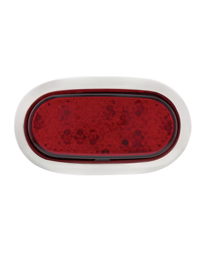(CARD) 40 RED LED VINTAGE OVAL S/T/T LIGHT W/ CHROME FLUSH MOUNT BEZEL - RED LENS