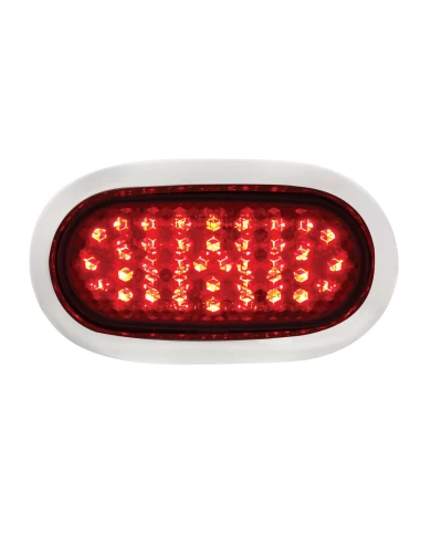 (CARD) 40 RED LED VINTAGE OVAL S/T/T LIGHT W/ CHROME FLUSH MOUNT BEZEL - RED LENS