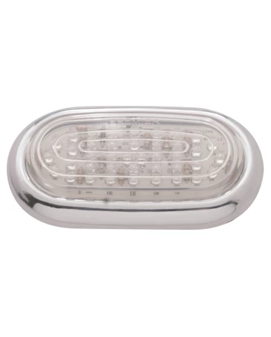 (CARD) 40 RED LED VINTAGE OVAL S/T/T LIGHT W/ CHROME FLUSH MOUNT BEZEL - CLEAR LENS