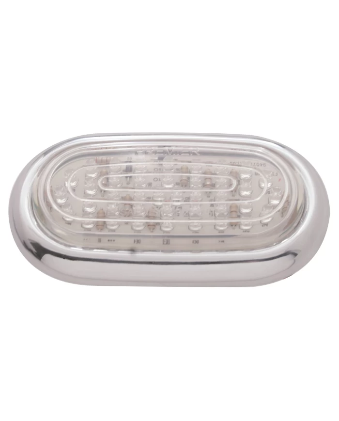 (CARD) 40 RED LED VINTAGE OVAL S/T/T LIGHT W/ CHROME FLUSH MOUNT BEZEL - CLEAR LENS (CARD) 40 RED LED VINTAGE OVAL S/T/T LIGHT W/ CHROME FLUSH MOUNT BEZEL - CLEAR LENS