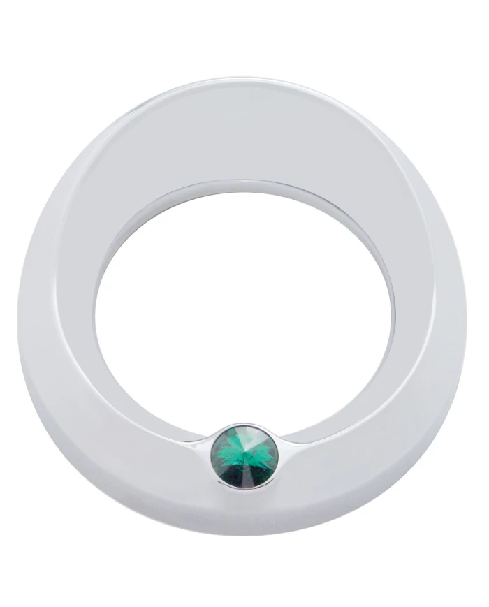 (CARD) CHROME PETERBILT SPEED/TACHOMETER GAUGE COVER W/ VISOR & DIAMOND - GREEN (CARD) CHROME PETERBILT SPEED/TACHOMETER GAUGE COVER W/ VISOR & DIAMOND - GREEN