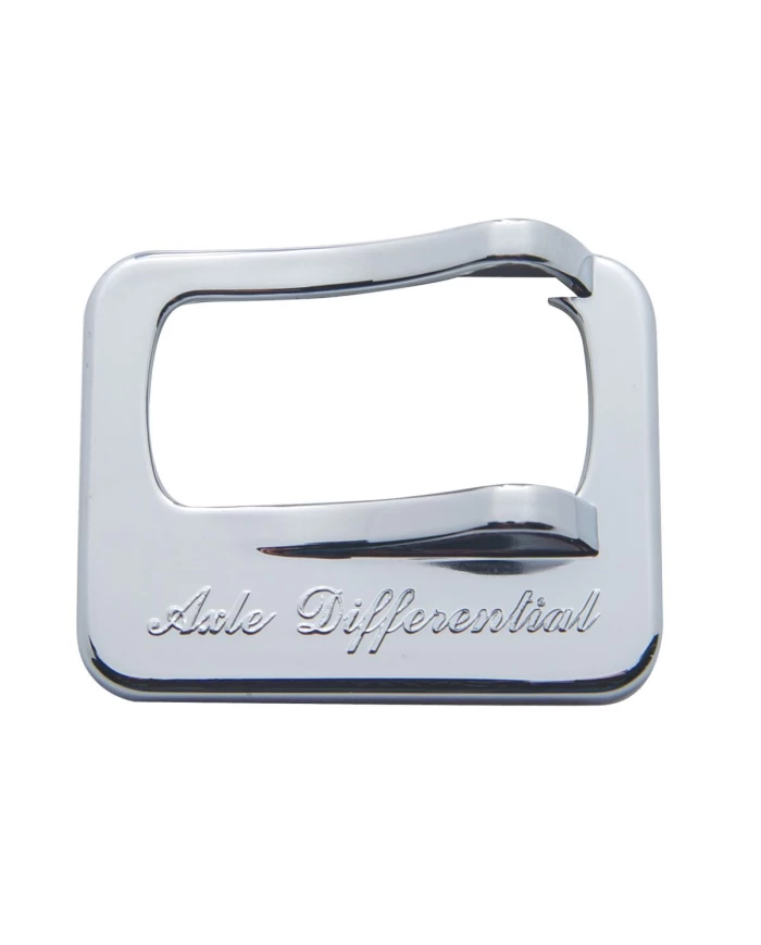 (CARD) CHROME PLASTIC PETERBILT ROCKER SWITCH COVER - "AXLE DIFFERENTIAL" MOLDED SCRIPT