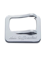 (CARD) CHROME PLASTIC PETERBILT ROCKER SWITCH COVER - "AXLE DIFFERENTIAL" MOLDED SCRIPT