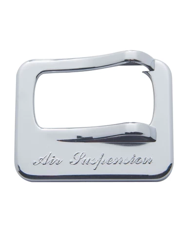 (CARD) CHROME PLASTIC PETERBILT ROCKER SWITCH COVER - "AIR SUSPENSION" MOLDED SCRIPT (CARD) CHROME PLASTIC PETERBILT ROCKER SWITCH COVER - "AIR SUSPENSION" MOLDED SCRIPT
