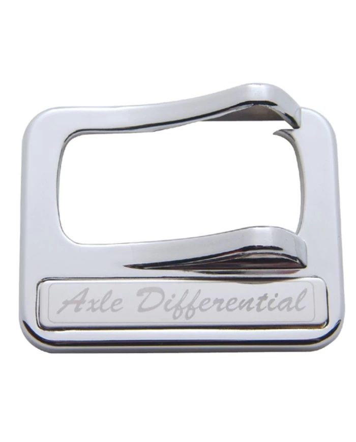 (CARD) CHROME PLASTIC PETERBILT ROCKER SWITCH COVER - "AXLE DIFFERENTIAL" STAINLESS STEEL PLAQUE