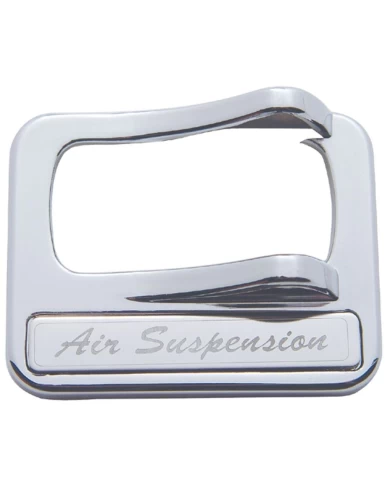 (CARD) CHROME PLASTIC PETERBILT ROCKER SWITCH COVER - "AIR SUSPENSION" STAINLESS STEEL PLAQUE (CARD) CHROME PLASTIC PETERBILT ROCKER SWITCH COVER - "AIR SUSPENSION" STAINLESS STEEL PLAQUE