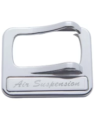 (CARD) CHROME PLASTIC PETERBILT ROCKER SWITCH COVER - "AIR SUSPENSION" STAINLESS STEEL PLAQUE (CARD) CHROME PLASTIC PETERBILT ROCKER SWITCH COVER - "AIR SUSPENSION" STAINLESS STEEL PLAQUE