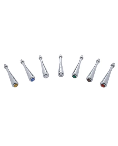 (CARD) CHROME ALUMINUM FREIGHTLINER 4 3/4" STEERING COLUMN TILT HANDLE W/ DIAMOND - BLUE (CARD) CHROME ALUMINUM FREIGHTLINER 4 3/4" STEERING COLUMN TILT HANDLE W/ DIAMOND - BLUE