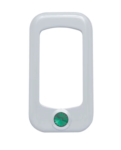 (3/CARD) CHROME PLASTIC ROCKER SWITCH TRIM W/ DIAMOND - GREEN (3/CARD) CHROME PLASTIC ROCKER SWITCH TRIM W/ DIAMOND - GREEN