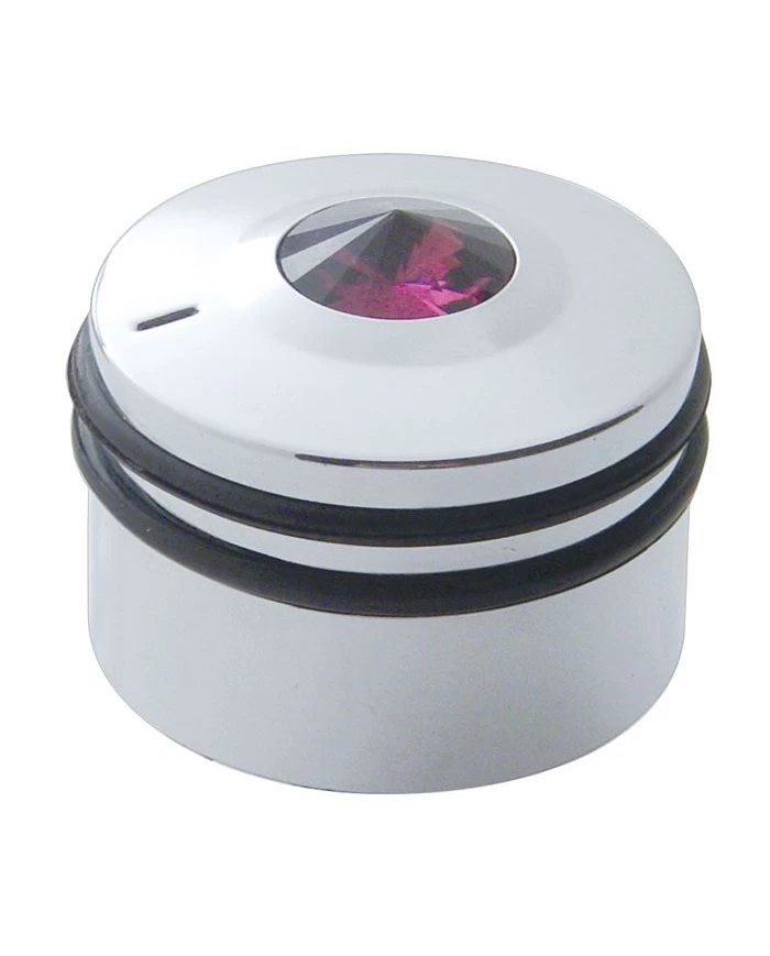 (CARD) CHROME PLASTIC PETERBILT DELUXE A/C CONTROL KNOB - PURPLE DIAMOND W/ BLACK, BLUE, RED RUBBER