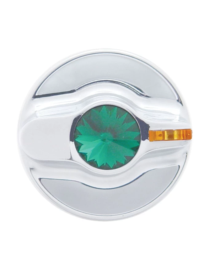 (CARD) CHROME PLASTIC 2002 KENWORTH A/C DIAL KNOB W/ DIAMOND - GREEN