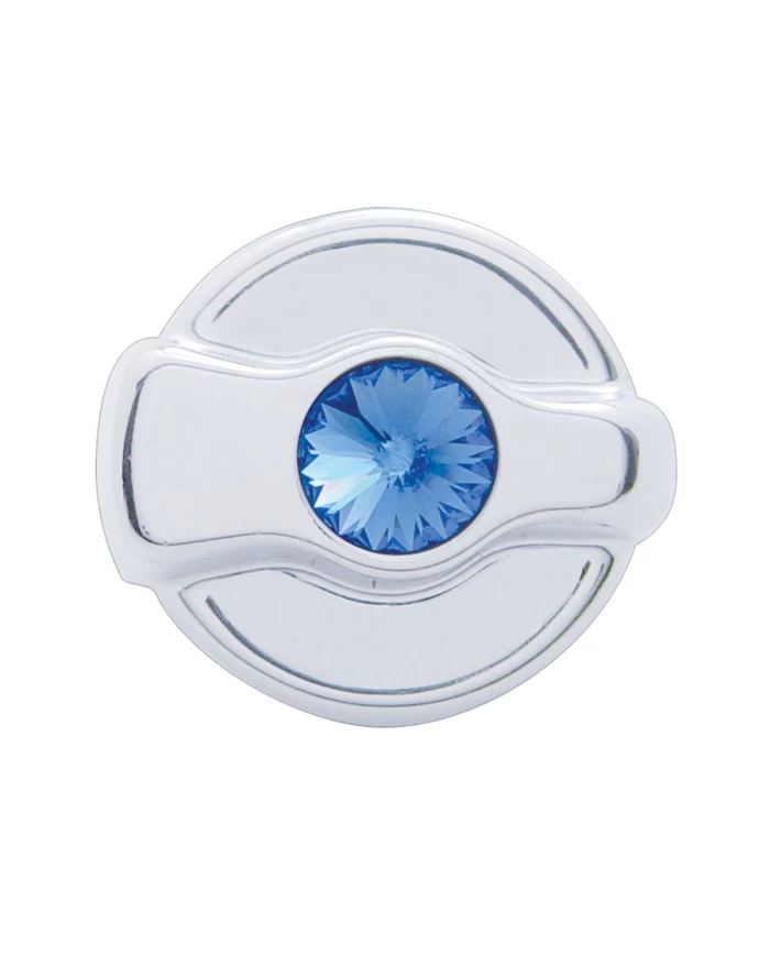 (CARD) CHROME PLASTIC PETERBILT A/C DIAL KNOB W/ DIAMOND - BLUE (CARD) CHROME PLASTIC PETERBILT A/C DIAL KNOB W/ DIAMOND - BLUE