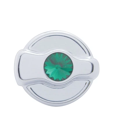 (CARD) CHROME PLASTIC PETERBILT A/C DIAL KNOB W/ DIAMOND - GREEN (CARD) CHROME PLASTIC PETERBILT A/C DIAL KNOB W/ DIAMOND - GREEN