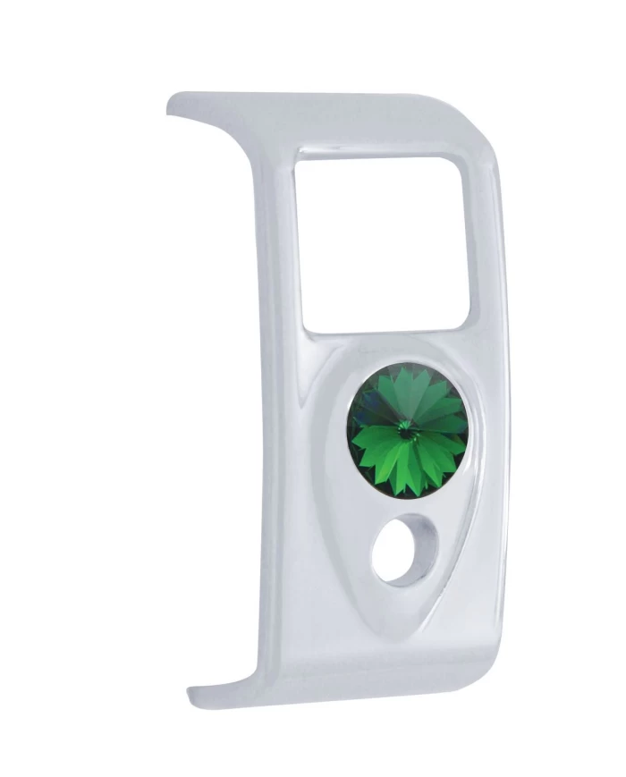 (3/CARD) CHROME PLASTIC 2006+ KENWORTH 2 OPENINGS ROCKER SWITCH COVER W/ DIAMOND - GREEN