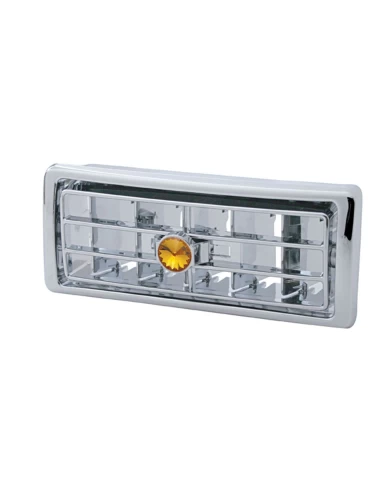 (CARD) CHROME PLASTIC 02-05 KENWORTH CENTER A/C VENT W/ DIAMOND - AMBER (CARD) CHROME PLASTIC 02-05 KENWORTH CENTER A/C VENT W/ DIAMOND - AMBER